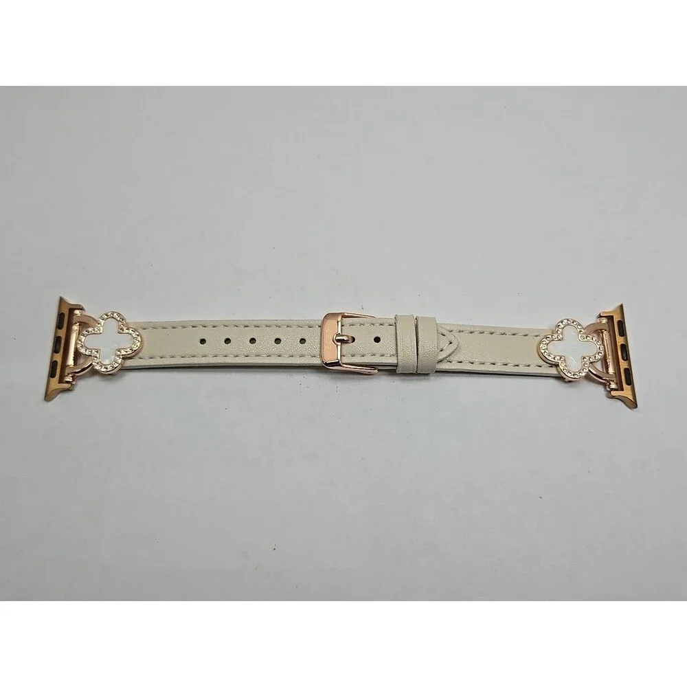 BCBG Apple Watch Cream Band White Clover Rhinestone 38 40 41mm Rose Gold Tone